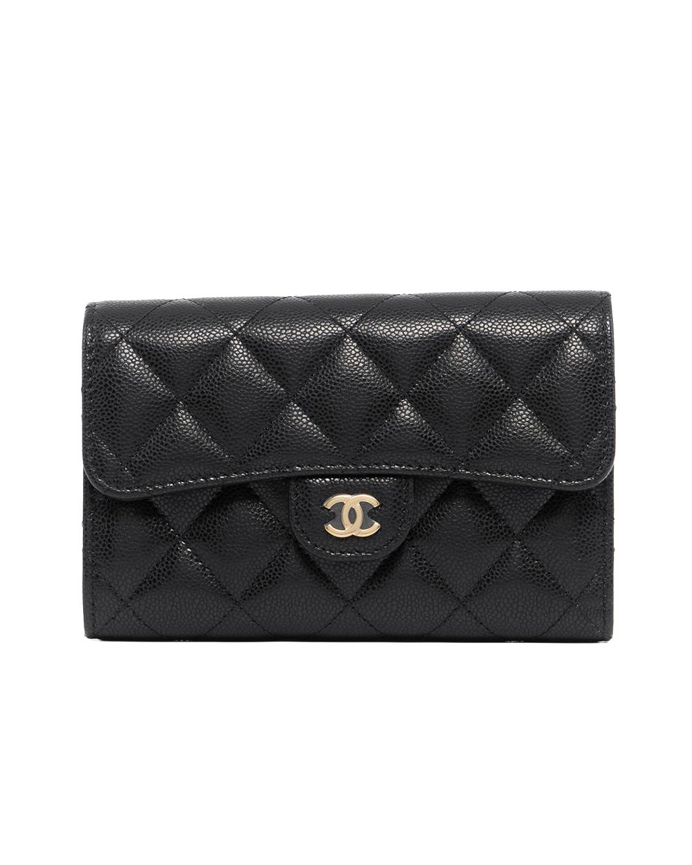 CHANEL TRI FOLD WALLET MEDIUM BLACK CAVIAR GHW UXA9029E 09471