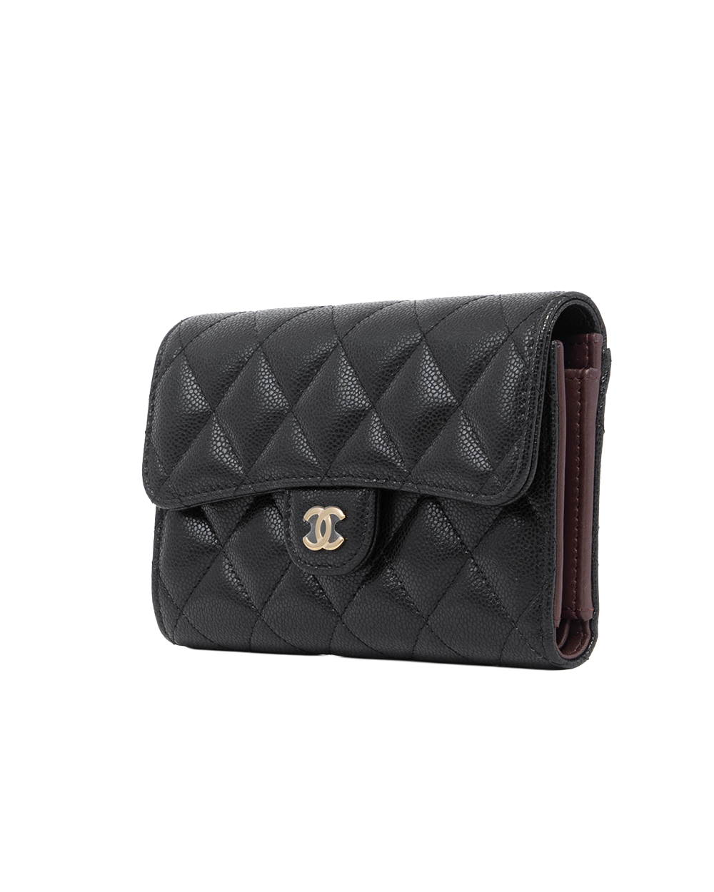 CHANEL TRI FOLD WALLET MEDIUM BLACK CAVIAR GHW UXA9029E 09472