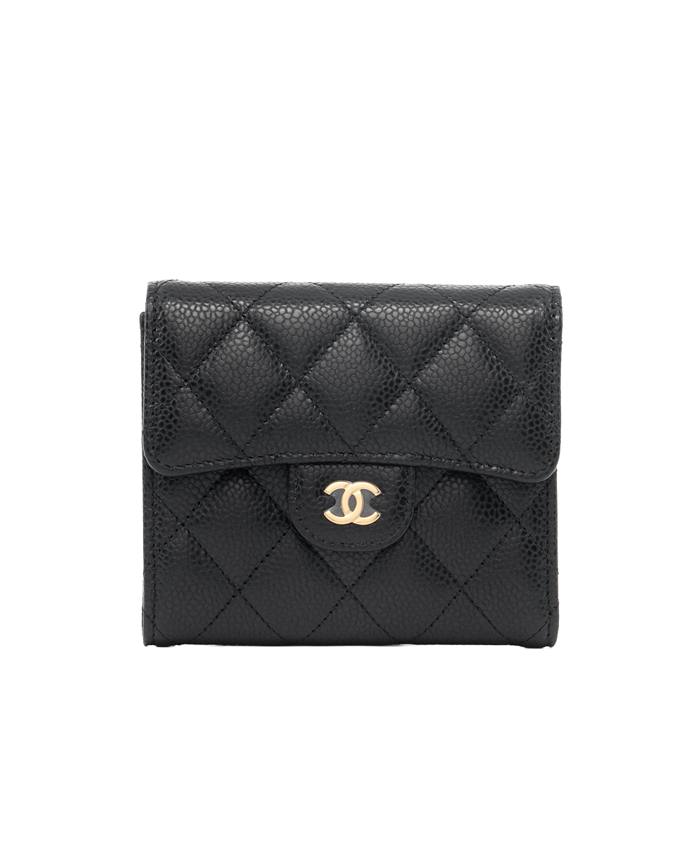 CHANEL TRI FOLD WALLET SHORT BLACK CAVIAR GHW NKN2AXH6 1156