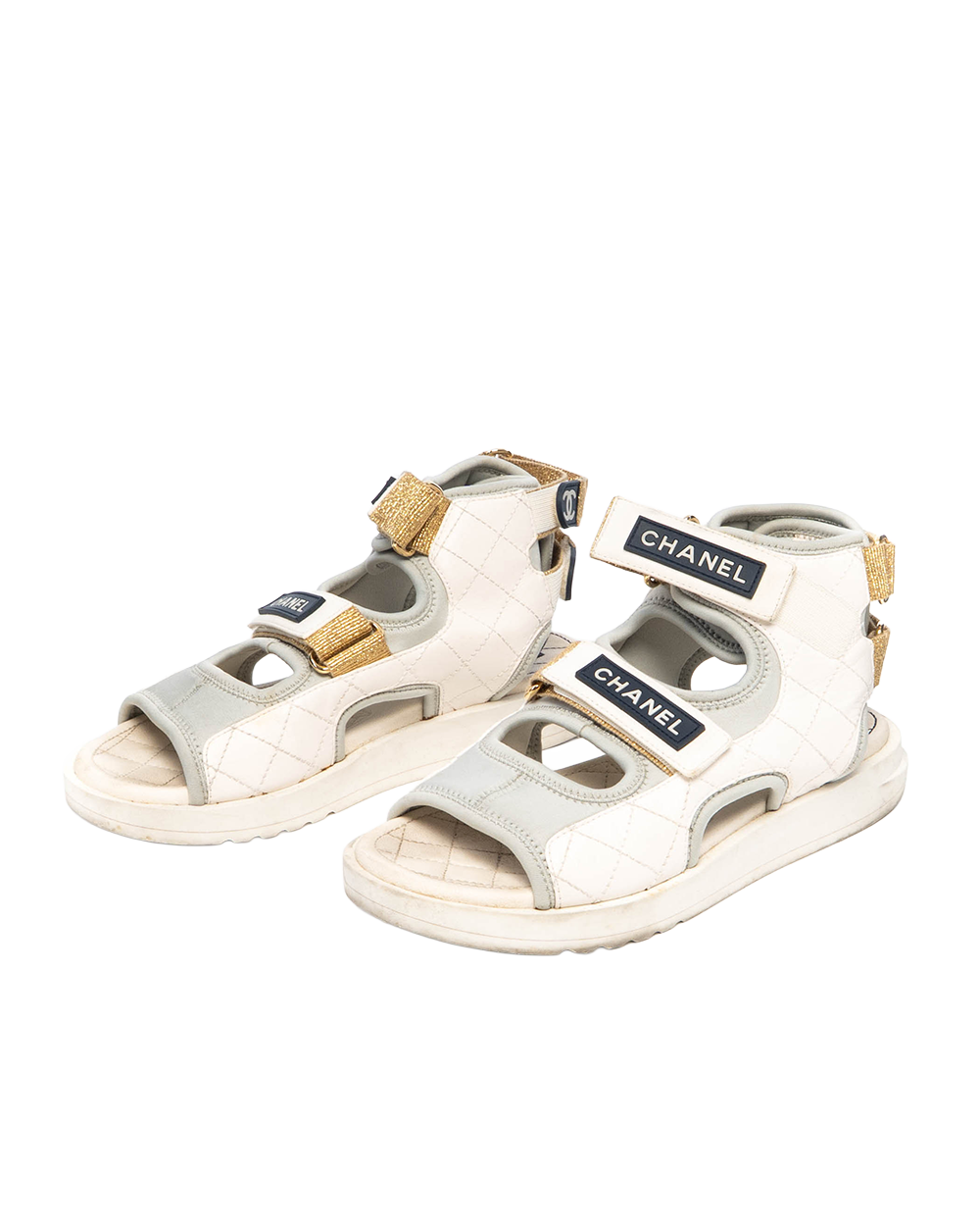 CHANEL VELCRO STRAPS SANDALS 36 WHITE 5196