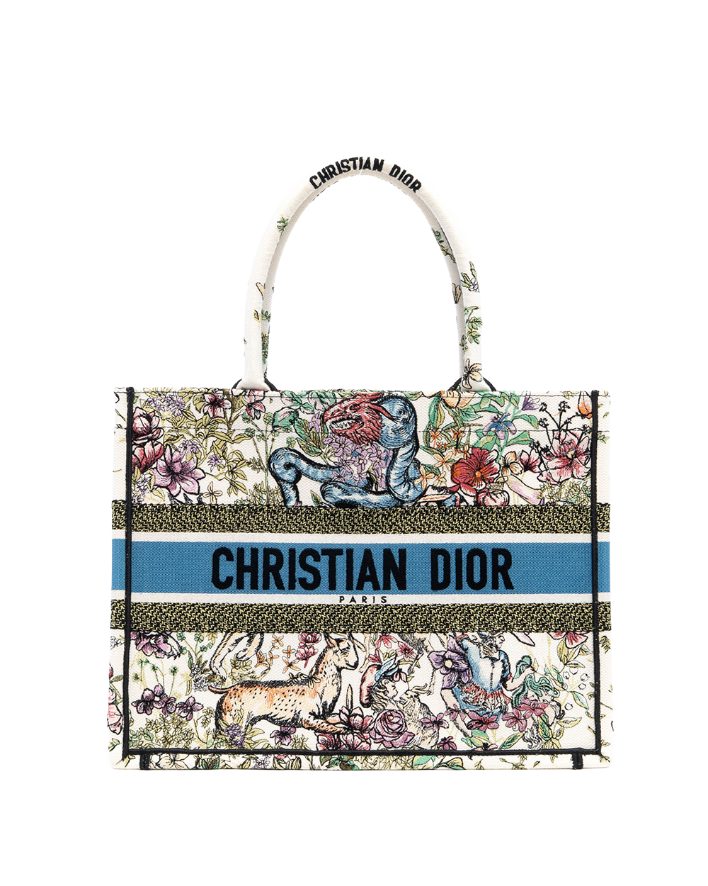 DIOR BOOK TOTE MEDIUM WHITE FLOWER AND WILD ANIMALS OBLIQUE JACUARD 50 MA 0242 08965