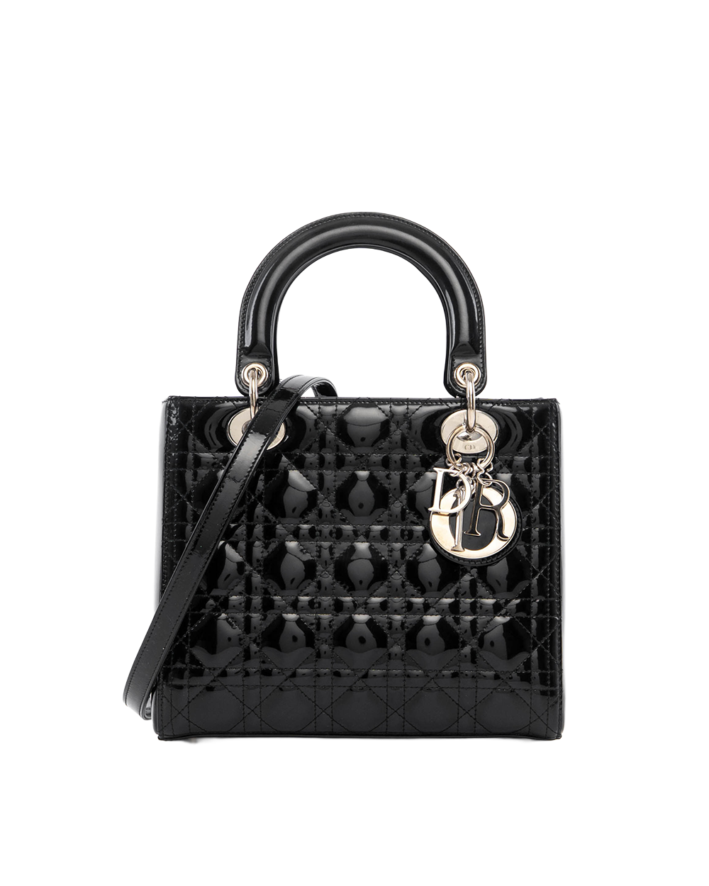 DIOR LADY MEDIUM BLACK PATENT SHW 16 BO 01555 5176