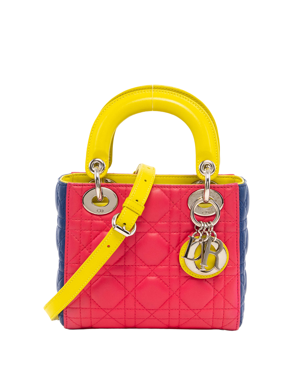 DIOR LADY MINI PINK YELLOW BLUE TRI COLOR LAMB SHW 04 MA 1113 3009
