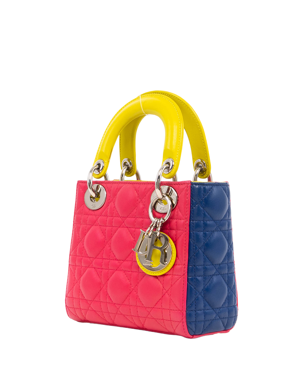 DIOR LADY MINI PINK YELLOW BLUE TRI COLOR LAMB SHW 04 MA 1113 3012
