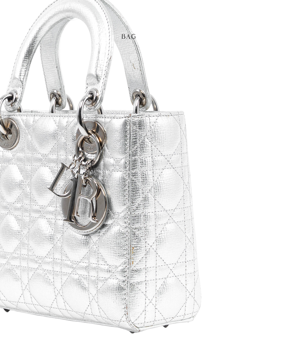 DIOR LADY SMALL SILVER METALLIC CALF SHW 18 MA 1116 82705