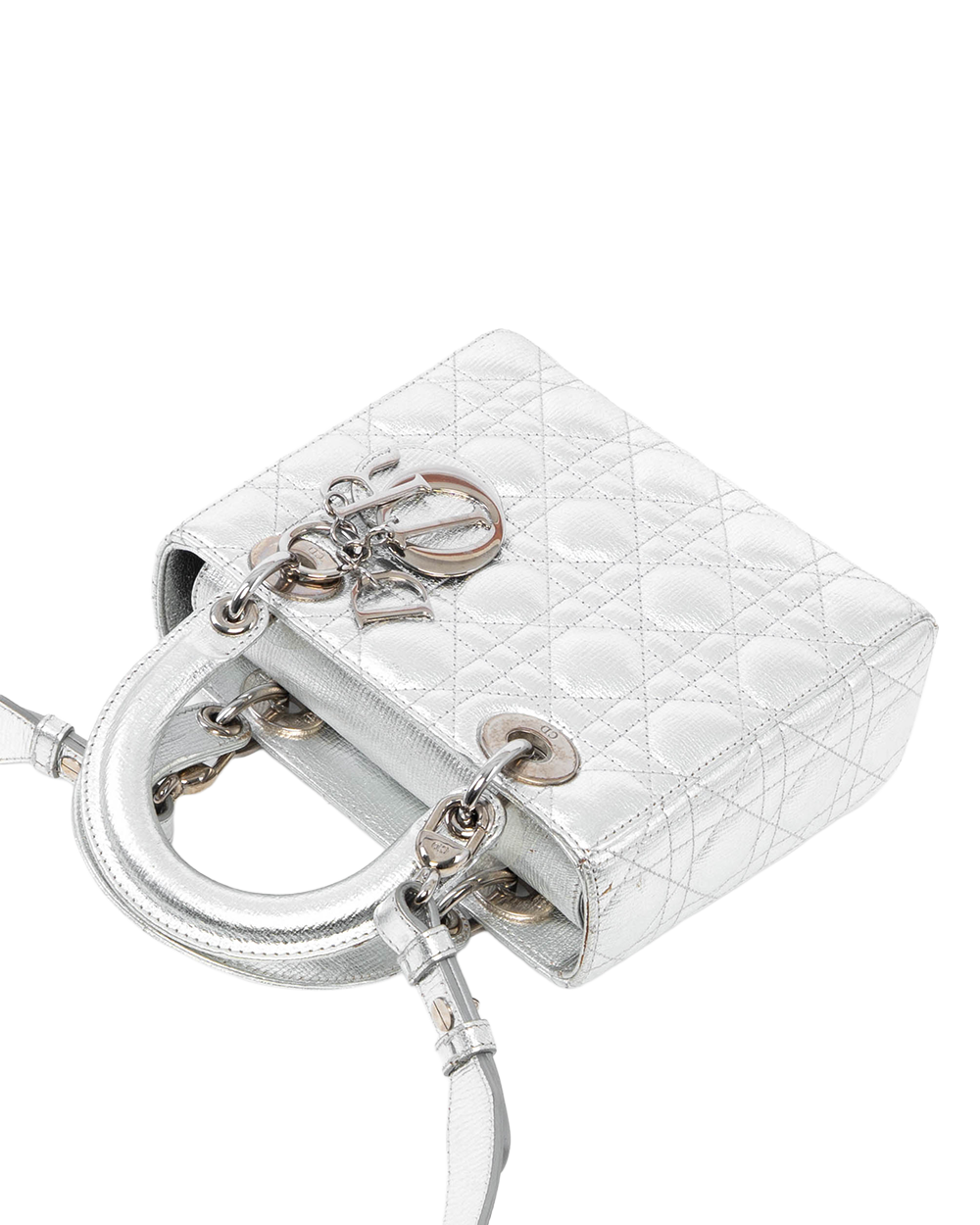 DIOR LADY SMALL SILVER METALLIC CALF SHW 18 MA 1116 82711