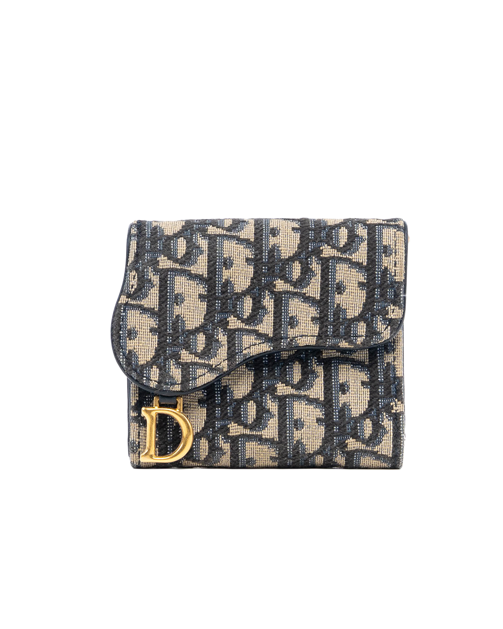 DIOR SADDEL CARD HOLDER SHORT BLUE NAVY OBLIQUE JACUARD GHW 7098
