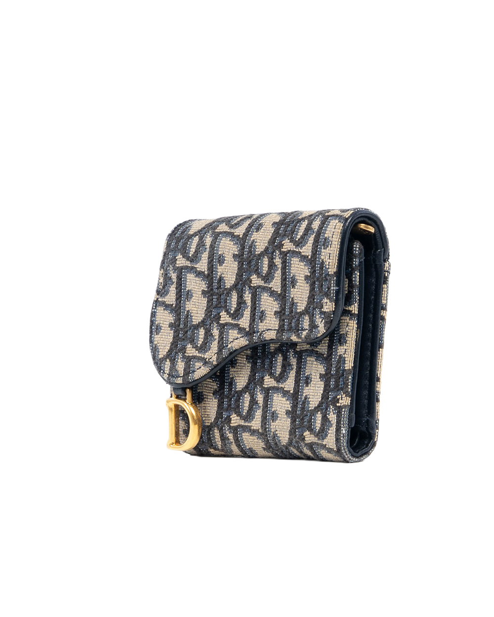DIOR SADDEL CARD HOLDER SHORT BLUE NAVY OBLIQUE JACUARD GHW 7099