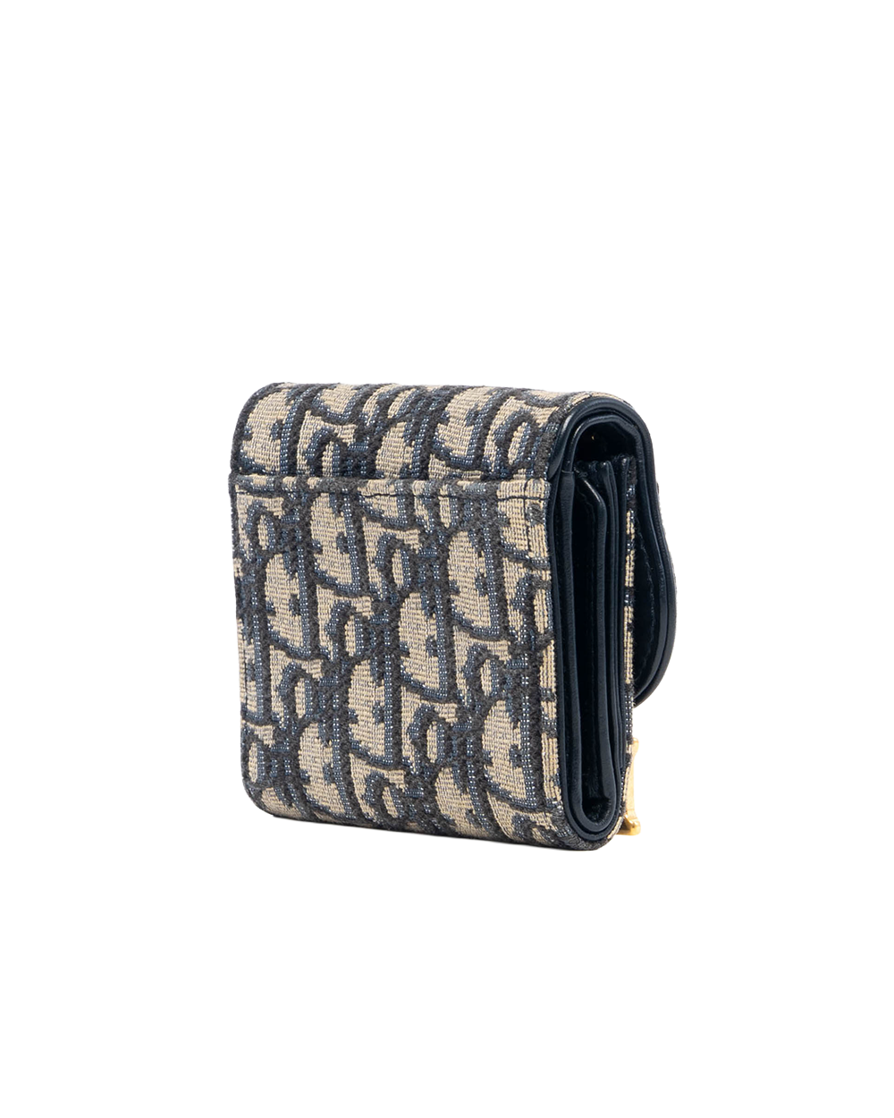 DIOR SADDEL CARD HOLDER SHORT BLUE NAVY OBLIQUE JACUARD GHW 7100