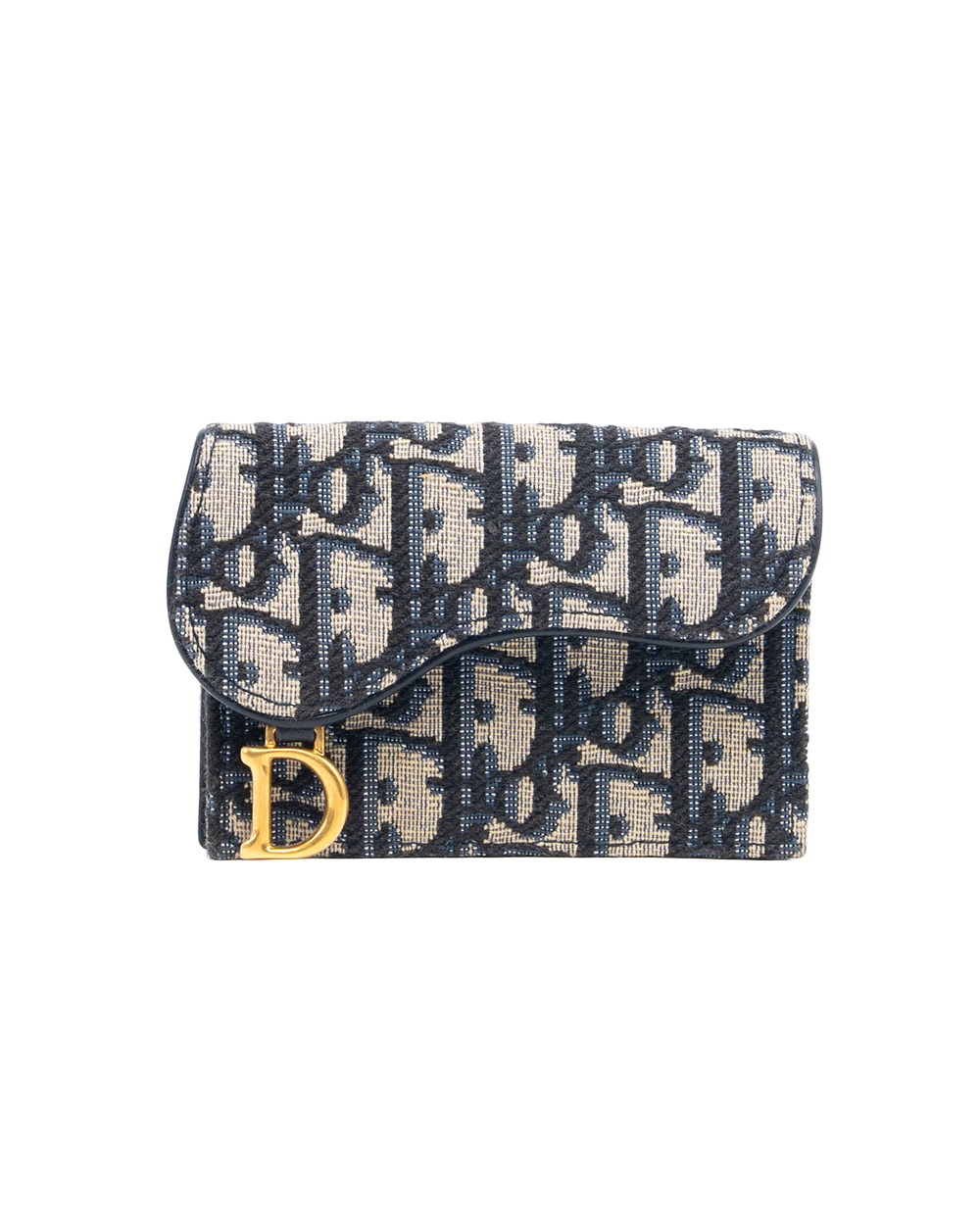DIOR SADDLE CARD HOLDER SHORT NAVY OBLIQUE JACUARD GHW 93MA1202 1173