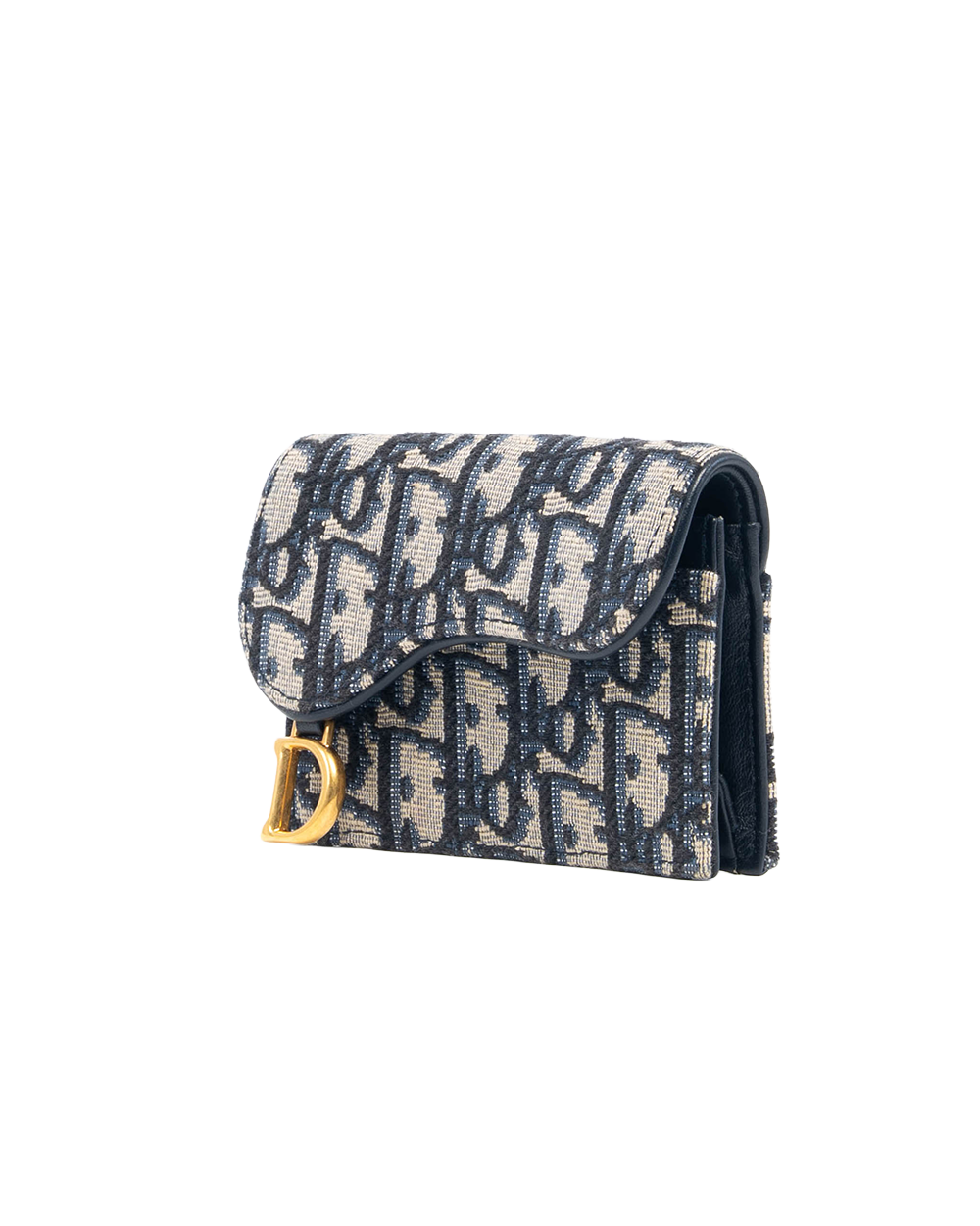 DIOR SADDLE CARD HOLDER SHORT NAVY OBLIQUE JACUARD GHW 93MA1202 1174