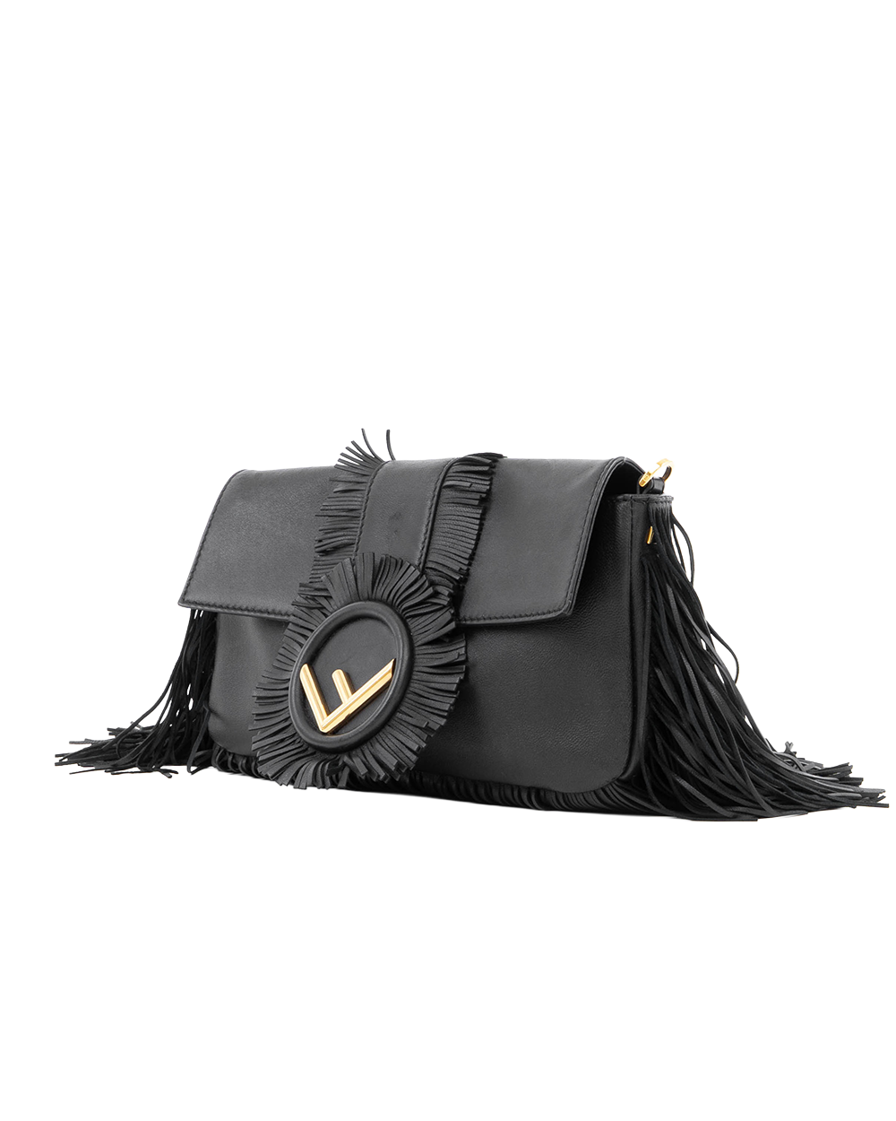 FENDI BAGUETTE FRINGED BLACK CALF GHW 4082