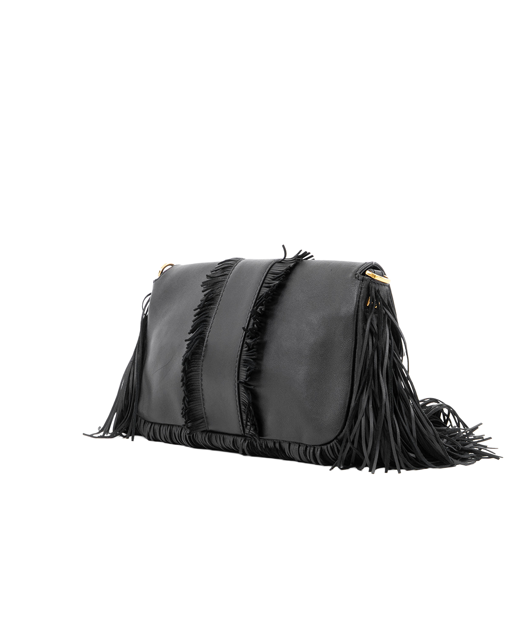 FENDI BAGUETTE FRINGED BLACK CALF GHW 4083