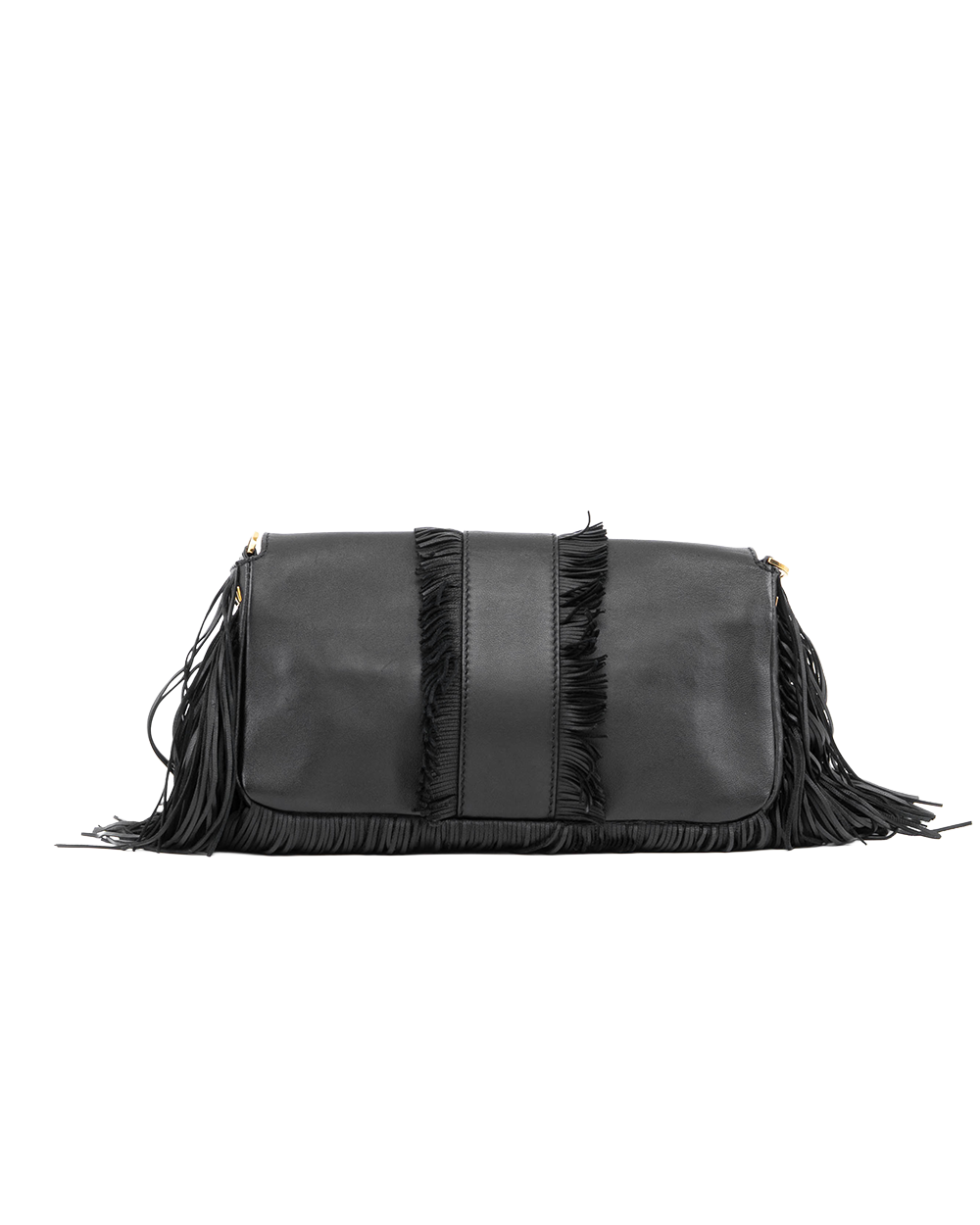 FENDI BAGUETTE FRINGED BLACK CALF GHW 4084