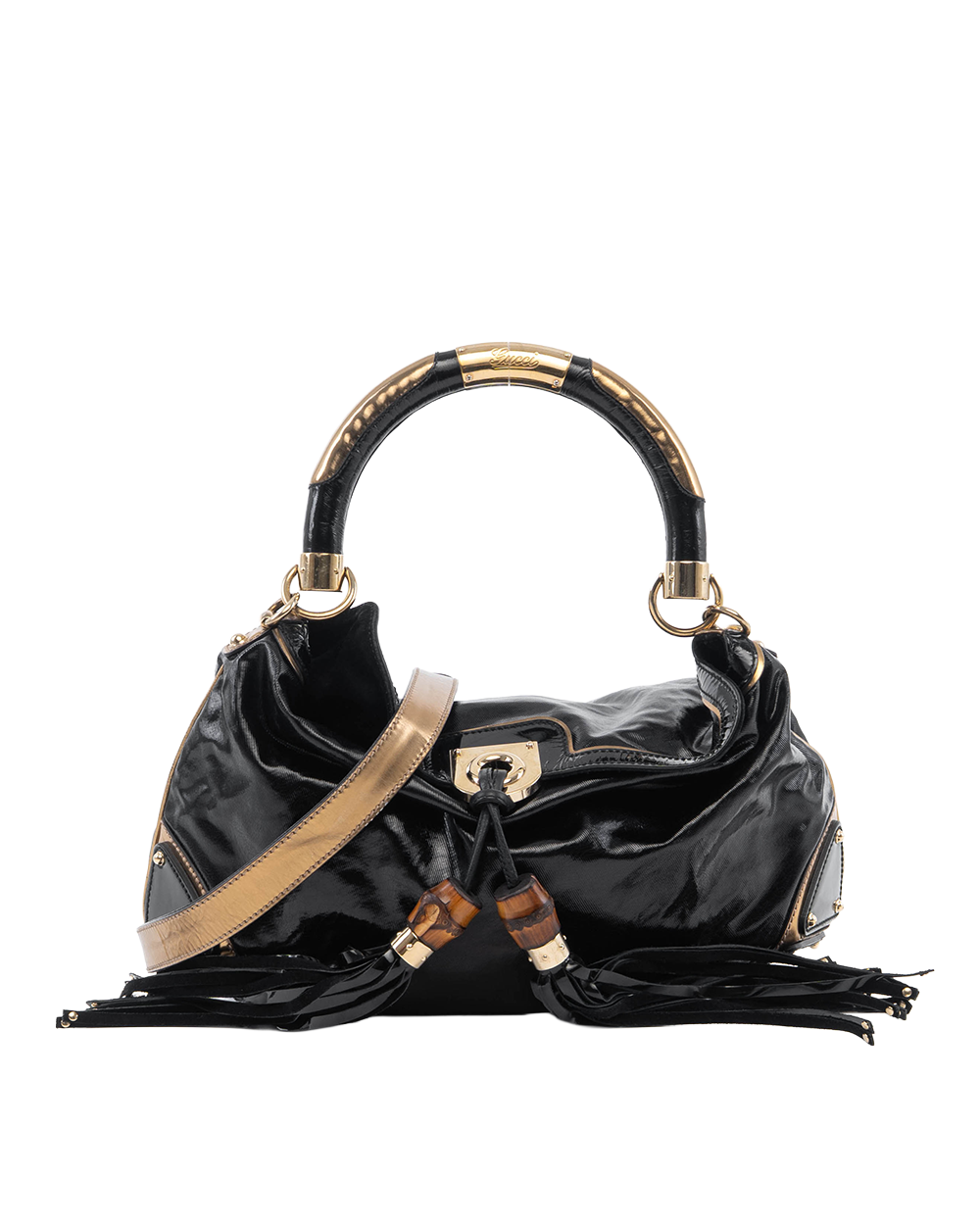 GUCCI BAMBOO TWO WAY BLACK PATENT GHW 189867 520752 2176