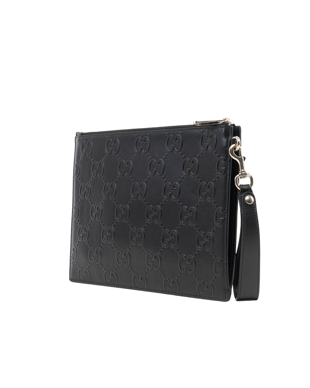 GUCCI CLUTCH WITH STRAP BLACK EMBOSSED CALF SHW 625569 496334 09556