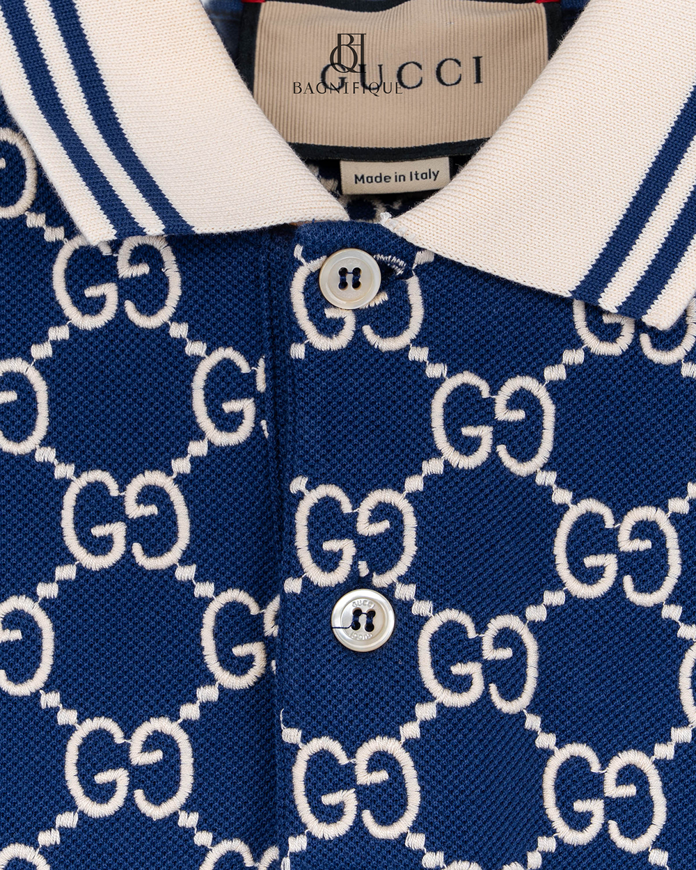 GUCCI GG LOGO POLO SHIRT XXL BLUE WHITE COTTON 5304