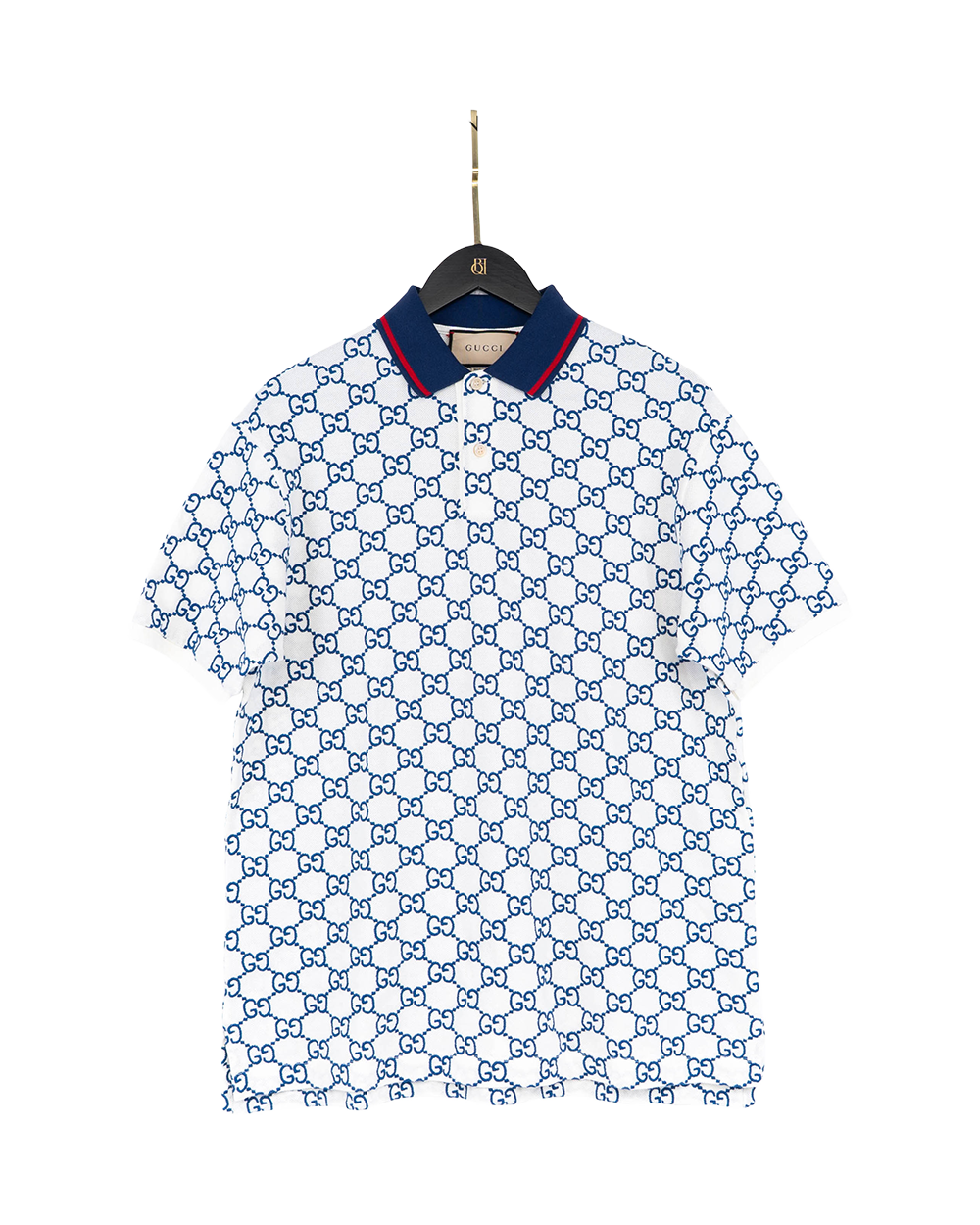 GUCCI GG LOGO POLO SHIRT XXL WHITE BLUE MONOGRAM COTTON 5312