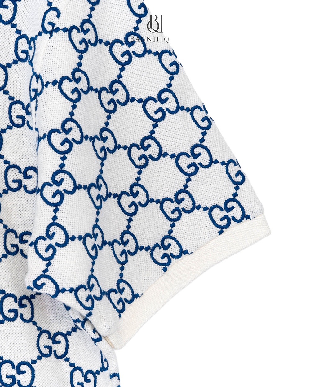 GUCCI GG LOGO POLO SHIRT XXL WHITE BLUE MONOGRAM COTTON 5313