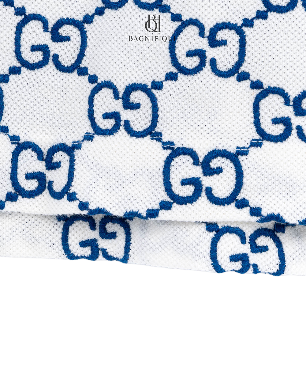 GUCCI GG LOGO POLO SHIRT XXL WHITE BLUE MONOGRAM COTTON 5315