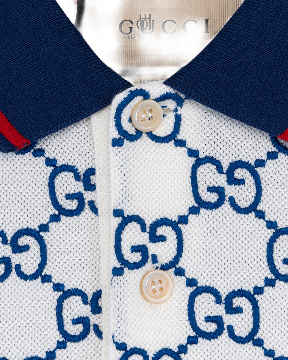 GUCCI GG LOGO POLO SHIRT XXL WHITE BLUE MONOGRAM COTTON 5316