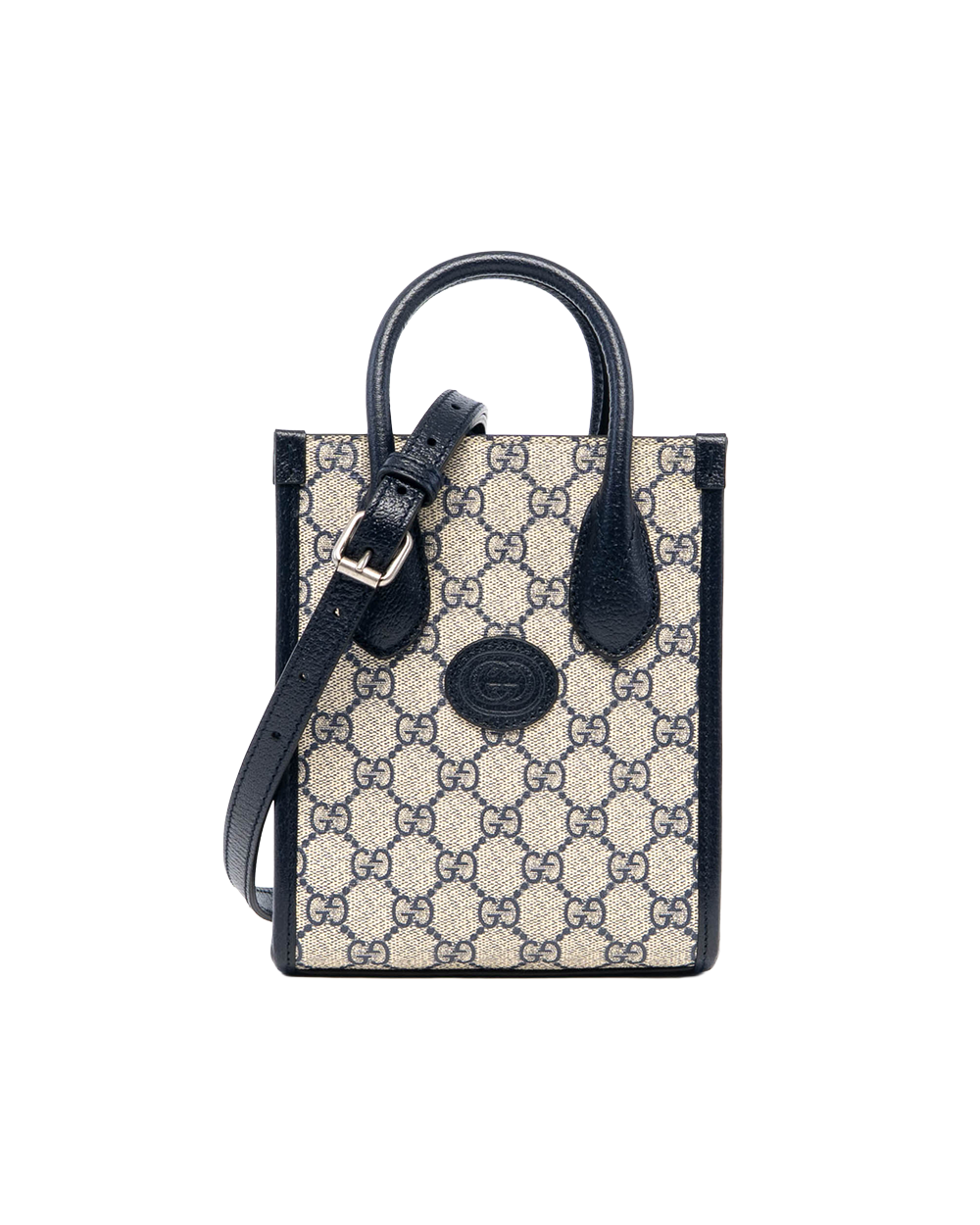 GUCCI INTERLOCK TOTE MINI BLUE NAVY GG MONOGRAM CANVAS RSHW 671628 525040 5001