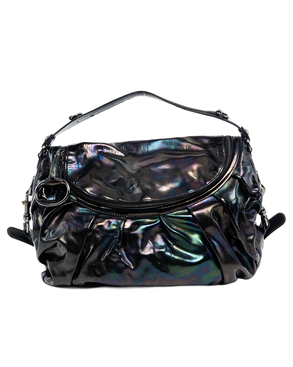 GUCCI IRIDESCENT HOBO BLACK PATENT SHW 228584 002123 04648