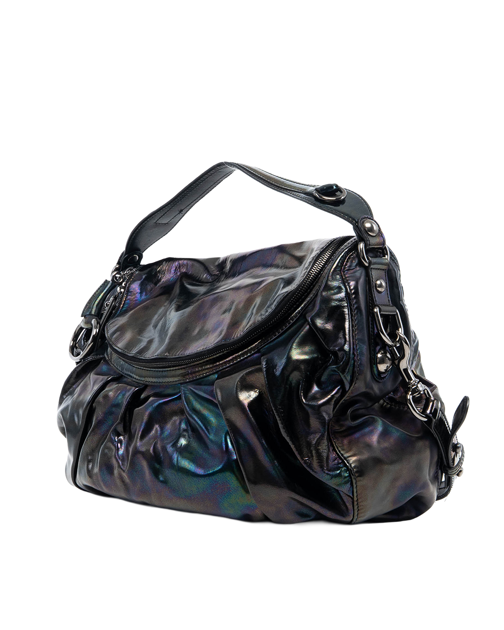 GUCCI IRIDESCENT HOBO BLACK PATENT SHW 228584 002123 04649