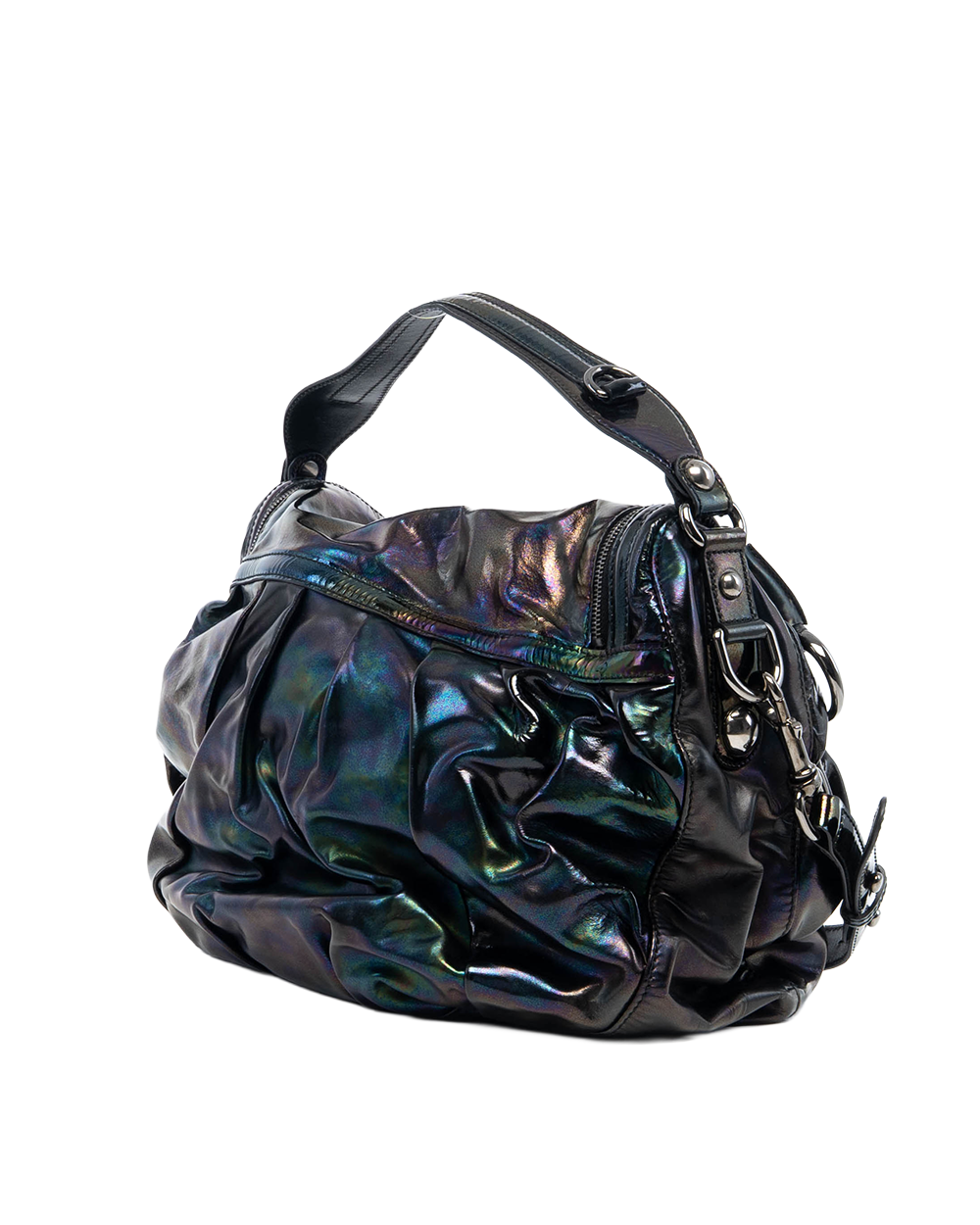 GUCCI IRIDESCENT HOBO BLACK PATENT SHW 228584 002123 04650