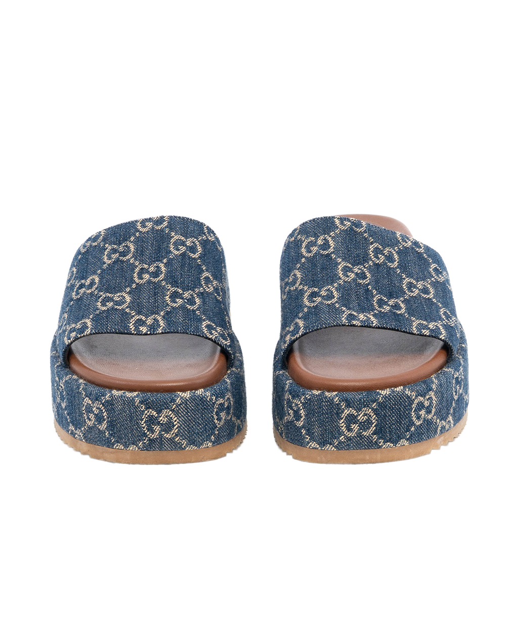 GUCCI PLATFORM SLIDE 36 BROWN DENIM CALF 623212 00257