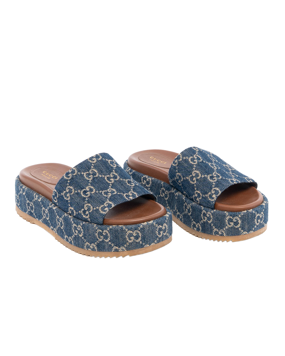 GUCCI PLATFORM SLIDE 36 BROWN DENIM CALF 623212 00259