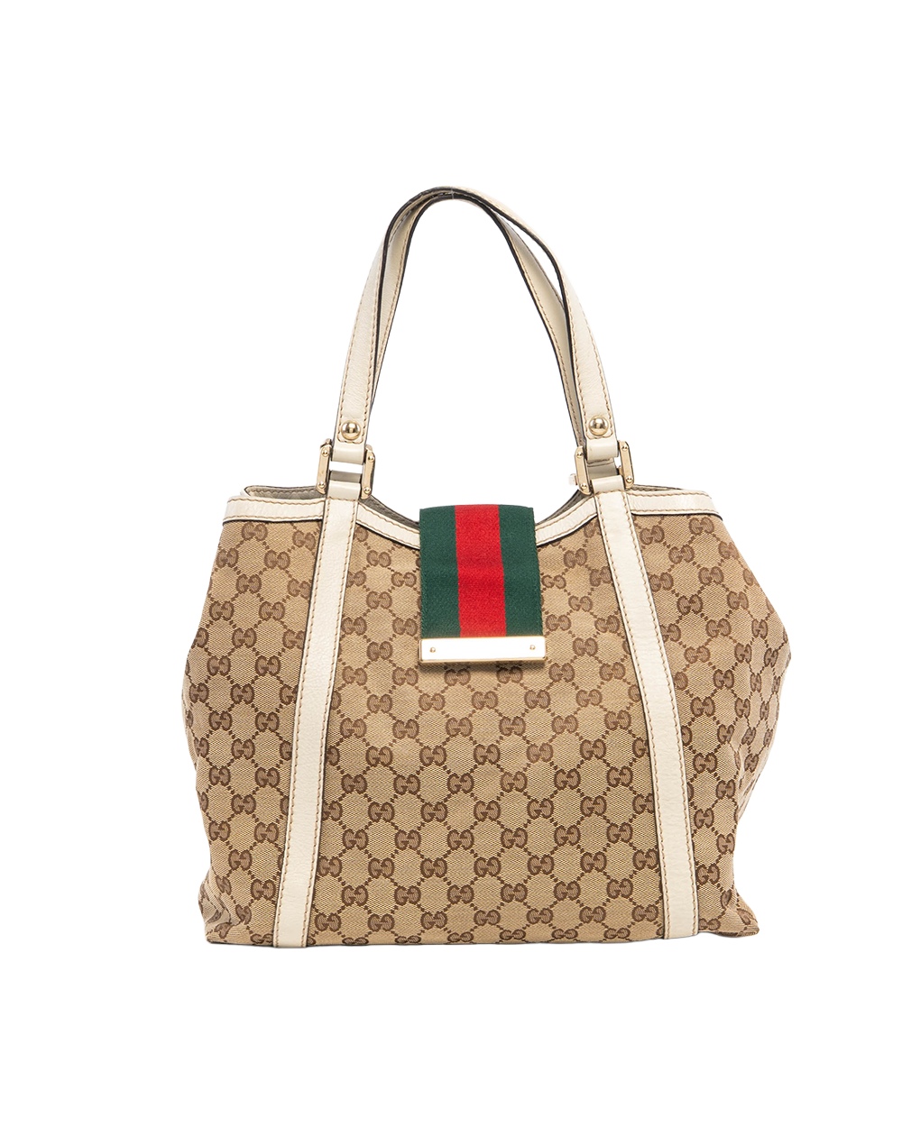 GUCCI VINTAGE TOTE BROWN WHITE GG MONOGRAM CANVAS GHW 233607 214397 3055