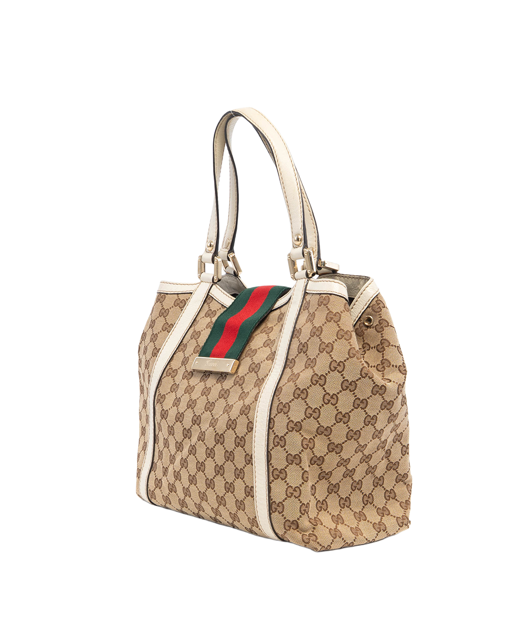 GUCCI VINTAGE TOTE BROWN WHITE GG MONOGRAM CANVAS GHW 233607 214397 3056