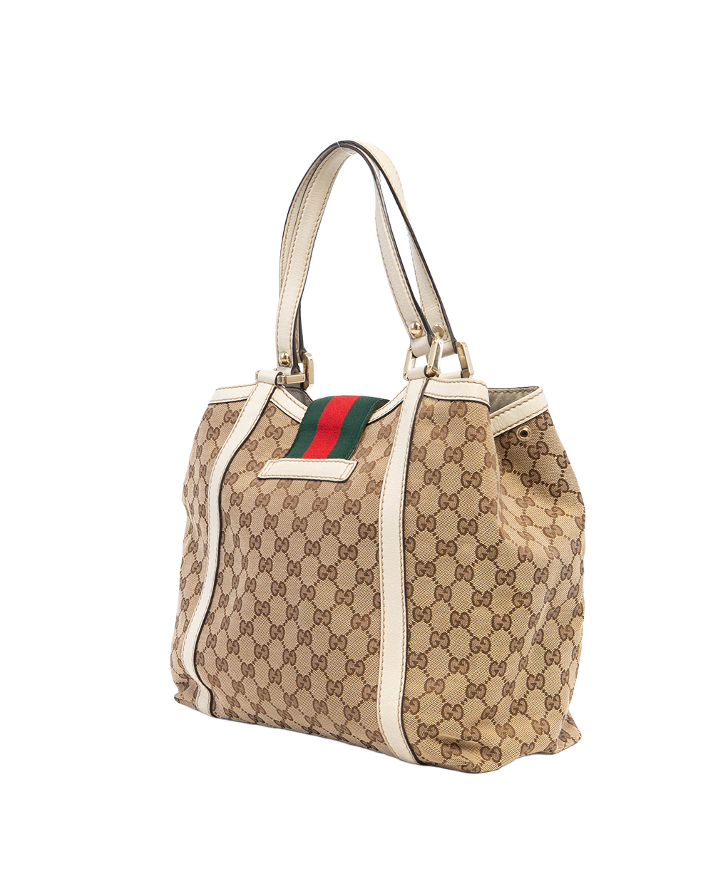 GUCCI VINTAGE TOTE BROWN WHITE GG MONOGRAM CANVAS GHW 233607 214397 3057