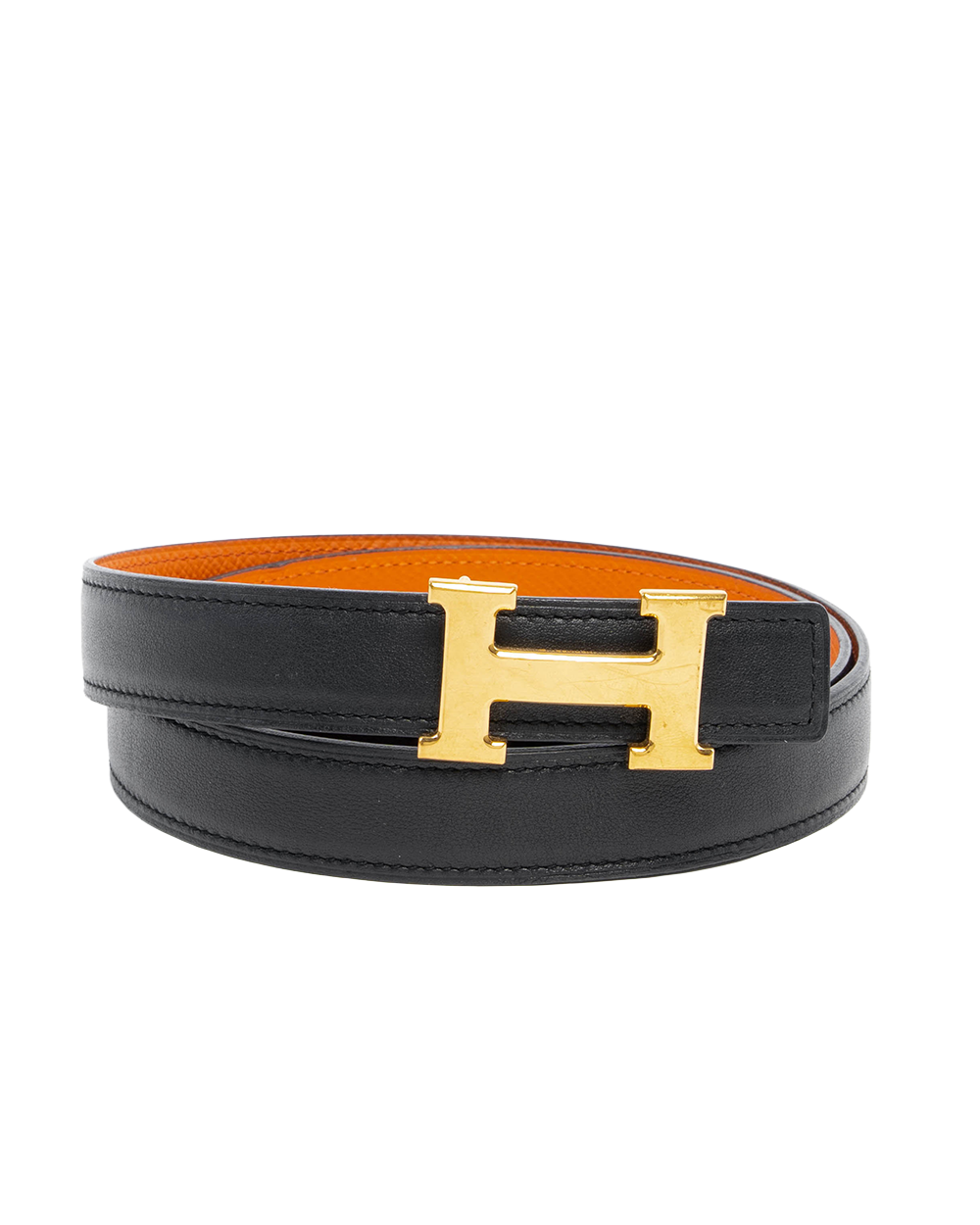 HERMES BELT 2.5 CM 85 ORANGE H NOIR C FM 240 7376