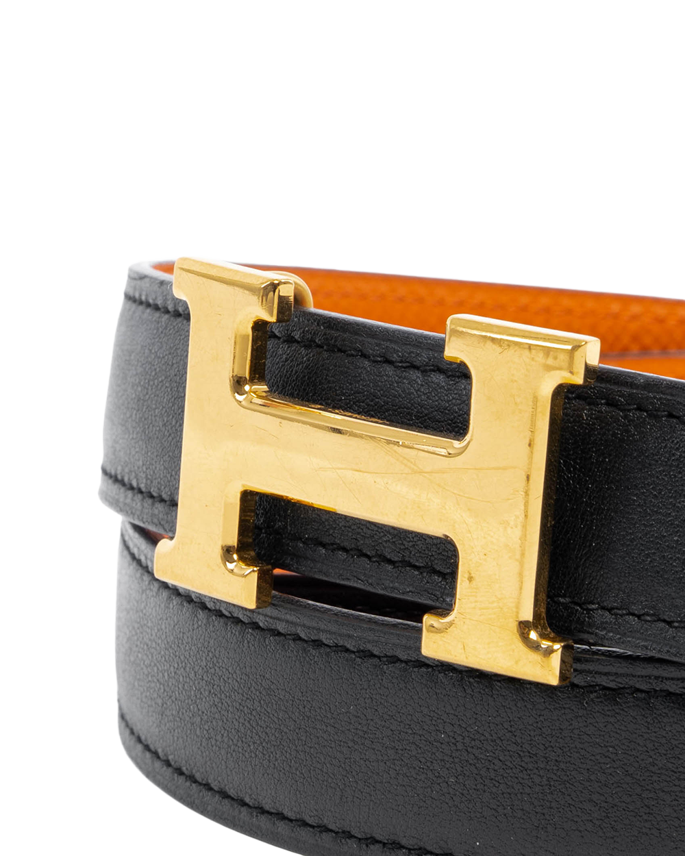HERMES BELT 2.5 CM 85 ORANGE H NOIR C FM 240 7380