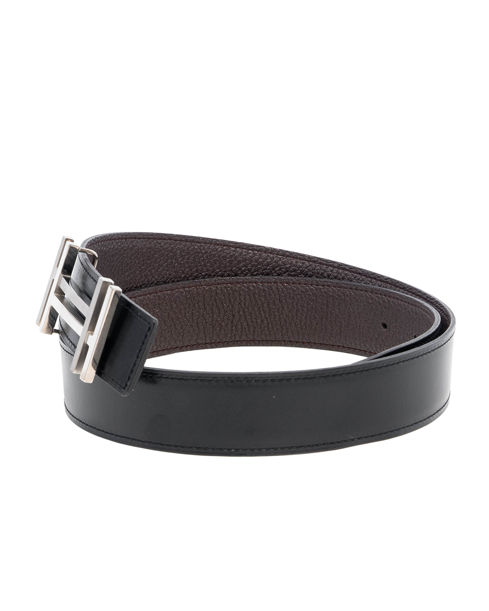 HERMES BELT 75 BLACK BROWN STAMP Q SQ 7407