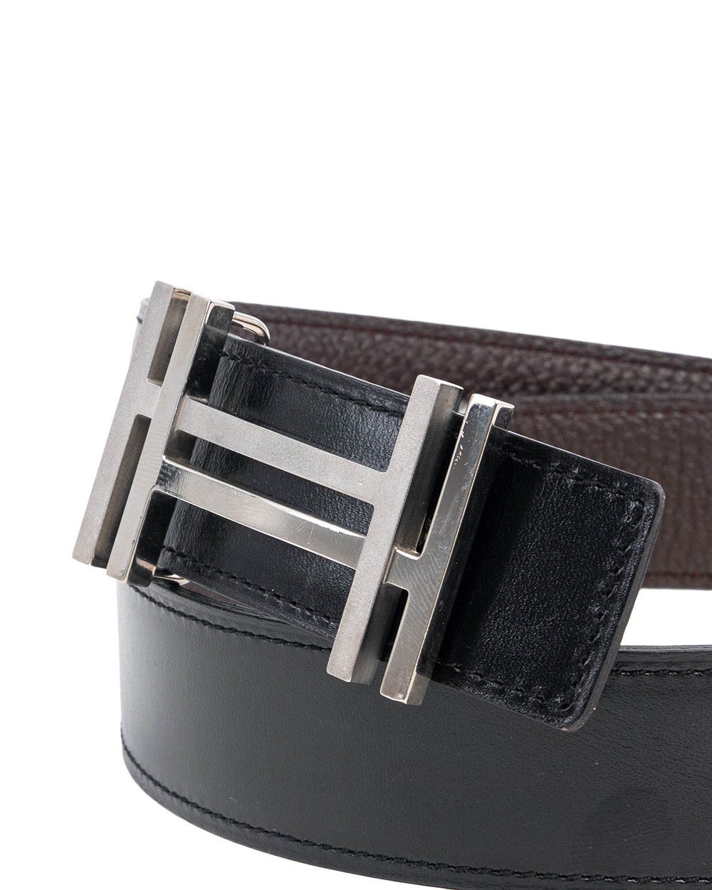 HERMES BELT 75 BLACK BROWN STAMP Q SQ 7410