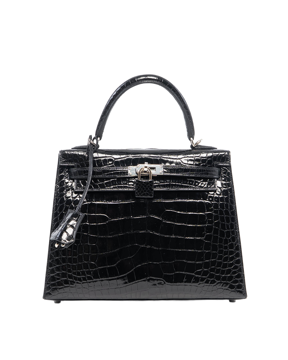 HERMES KELLY 25 BLACK NOIR SHINY CROCODILE SHW CIS 447 BN 5066