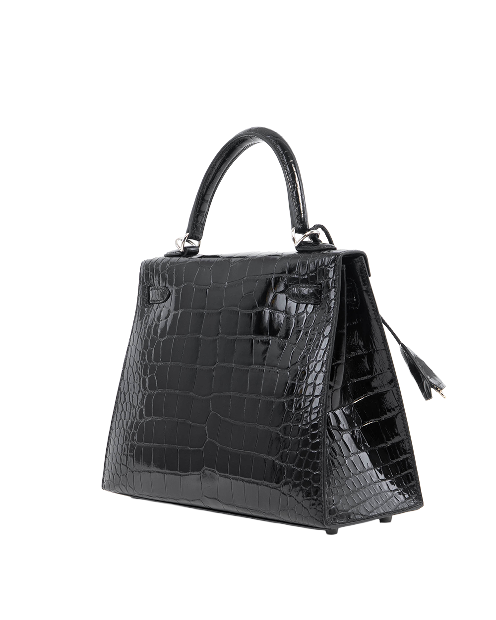 HERMES KELLY 25 BLACK NOIR SHINY CROCODILE SHW CIS 447 BN 5068