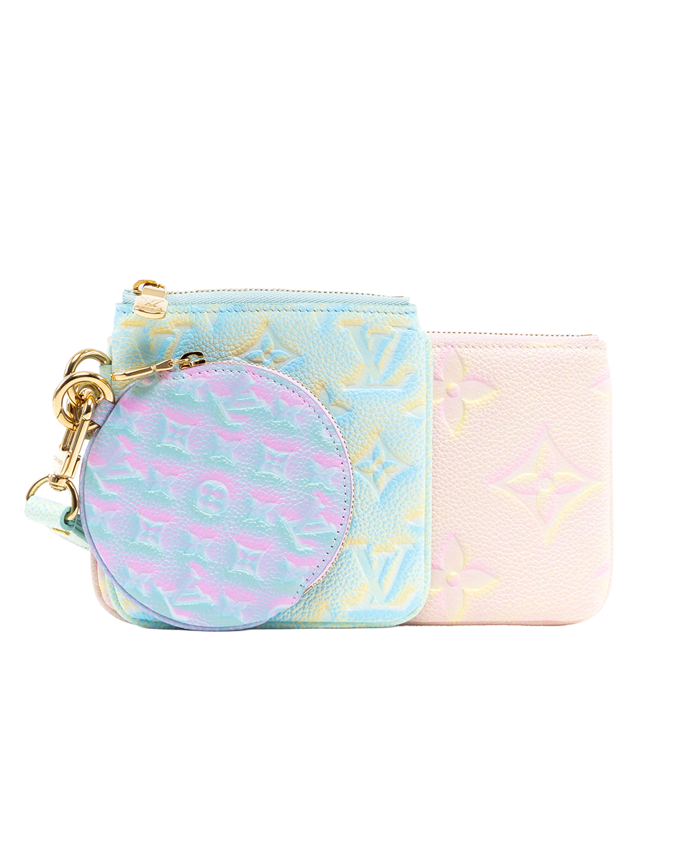 LV POUCH TRIO MULTI COLOR PINK BLUE GIANT MONOGRAM CALF GHW MICROCHIP 1076