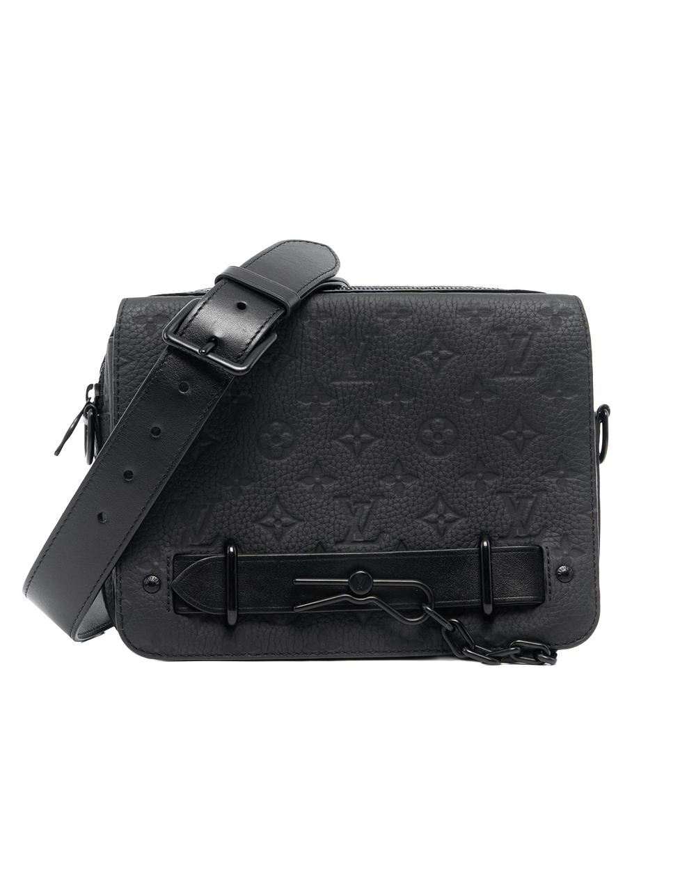LV STEAMER MESSENGER BLACK MONOGRAM CALF BHW MICROCHIP 0745