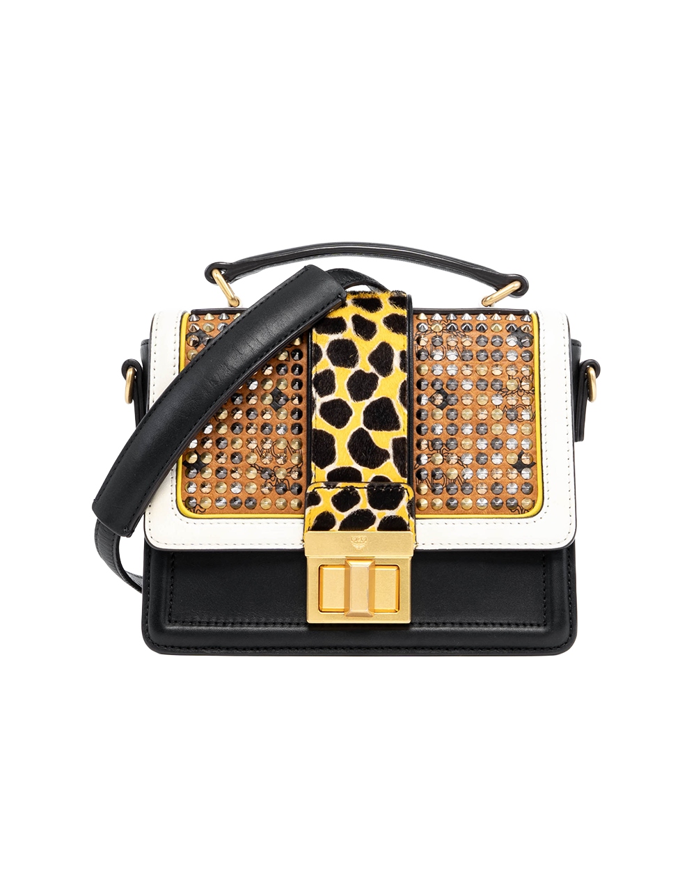 MCM SHOLDER BAG ROCKSTUD BLACK BROWN CALF GHW MWE 5SVR05 BK001 1062