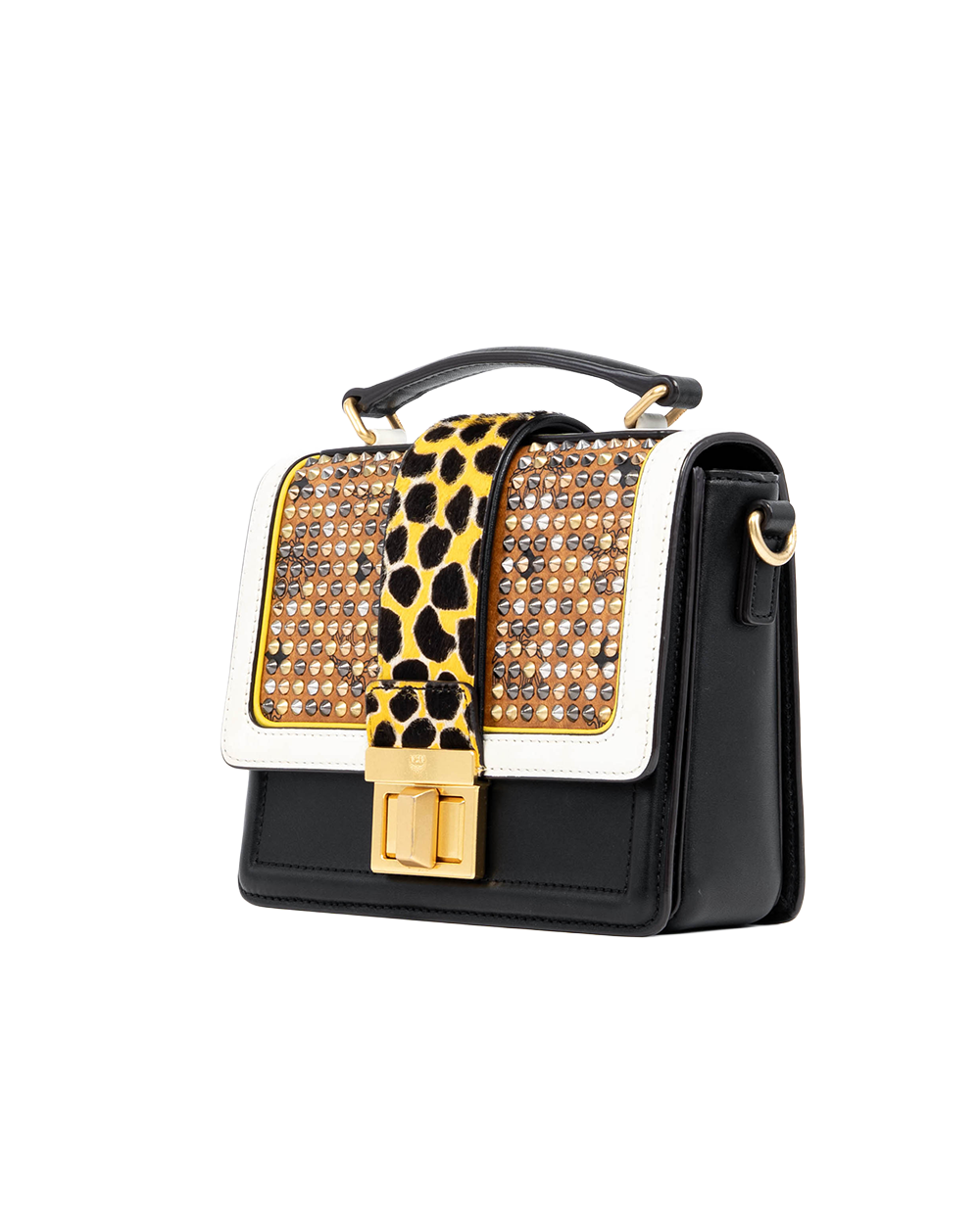 MCM SHOLDER BAG ROCKSTUD BLACK BROWN CALF GHW MWE 5SVR05 BK001 1063