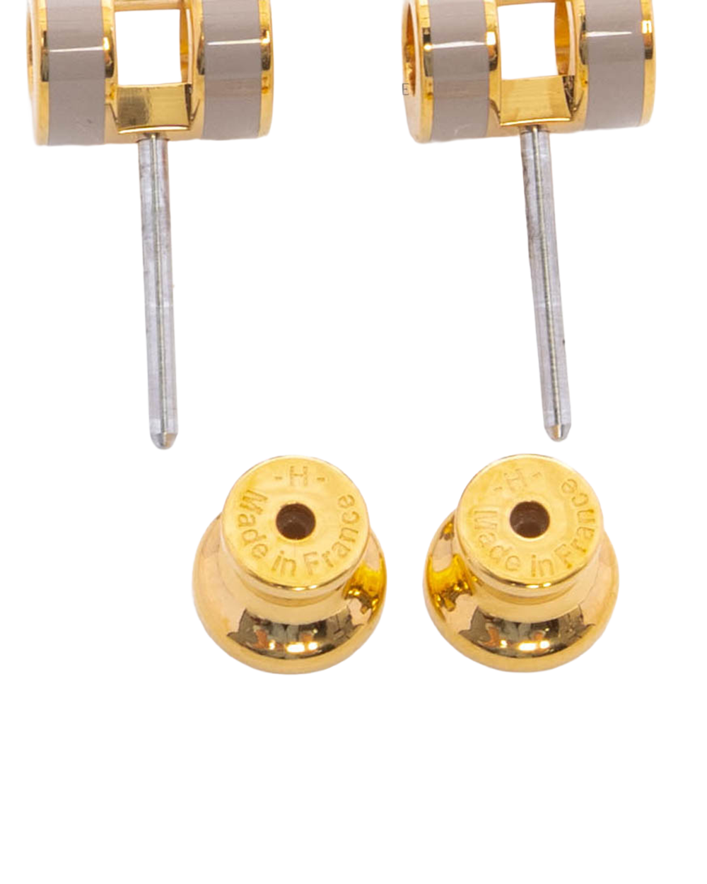 NEW HERMES H POP EARRINGS MINI MARRON GLACE GHW ST 02 55 3220
