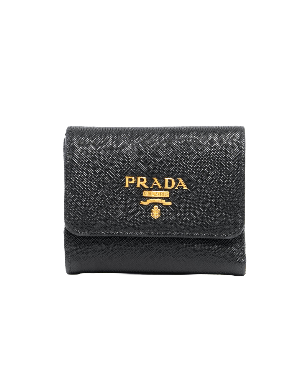 PRADA SAFFIANO WALLET SHORT BLACK SAFFIANO LEATHER GHW MICROCHIP 7268