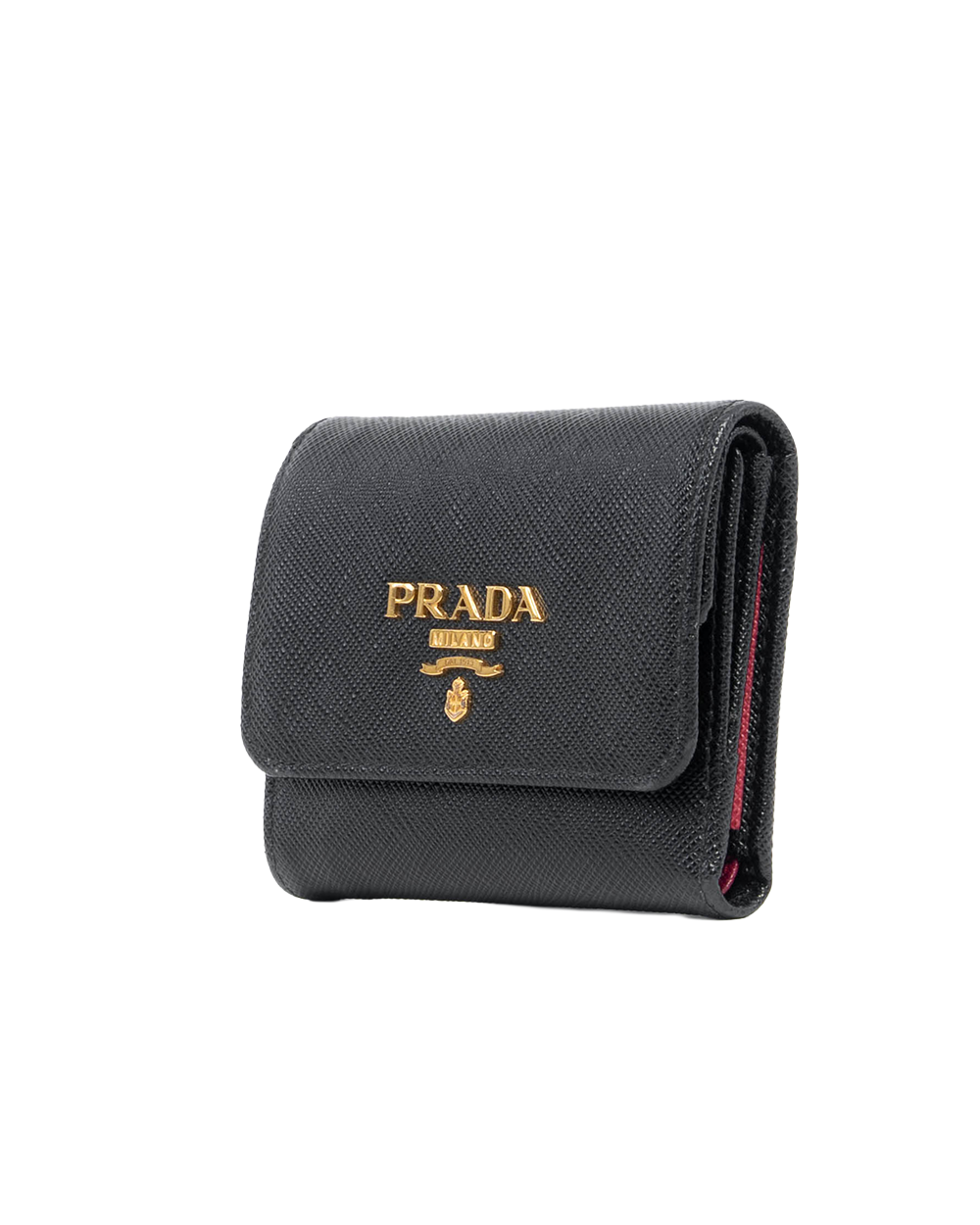 PRADA SAFFIANO WALLET SHORT BLACK SAFFIANO LEATHER GHW MICROCHIP 7269