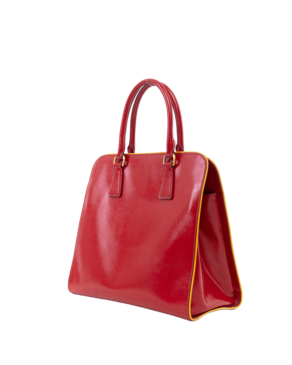 PRADA SATCHEL TOTE RED SAFIANO PATENT GHW 0138