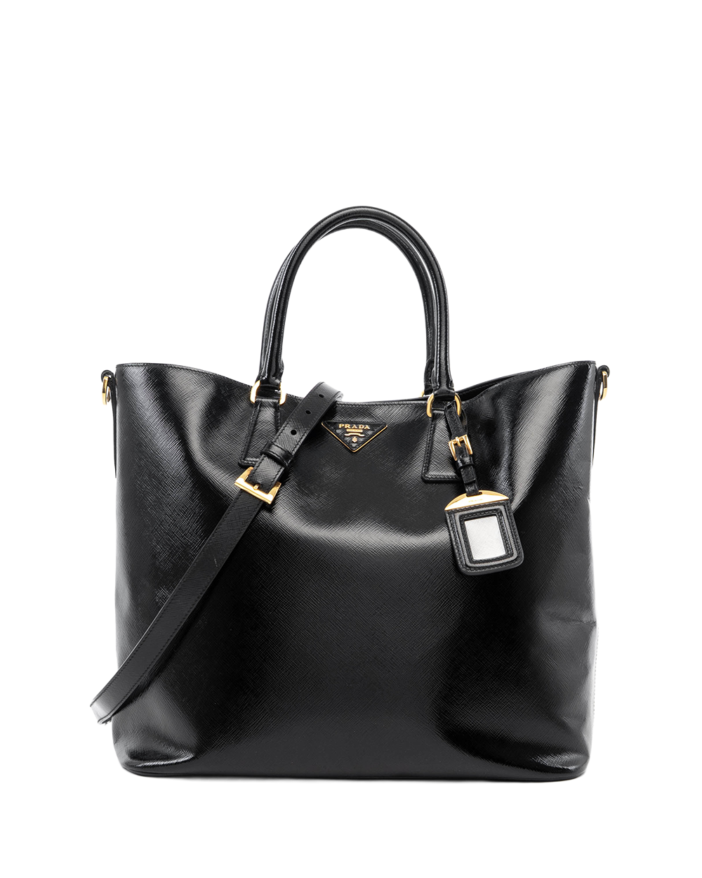 PRADA SHOPPER TOTE BLACK SAFFIANO PATENT GHW 07770