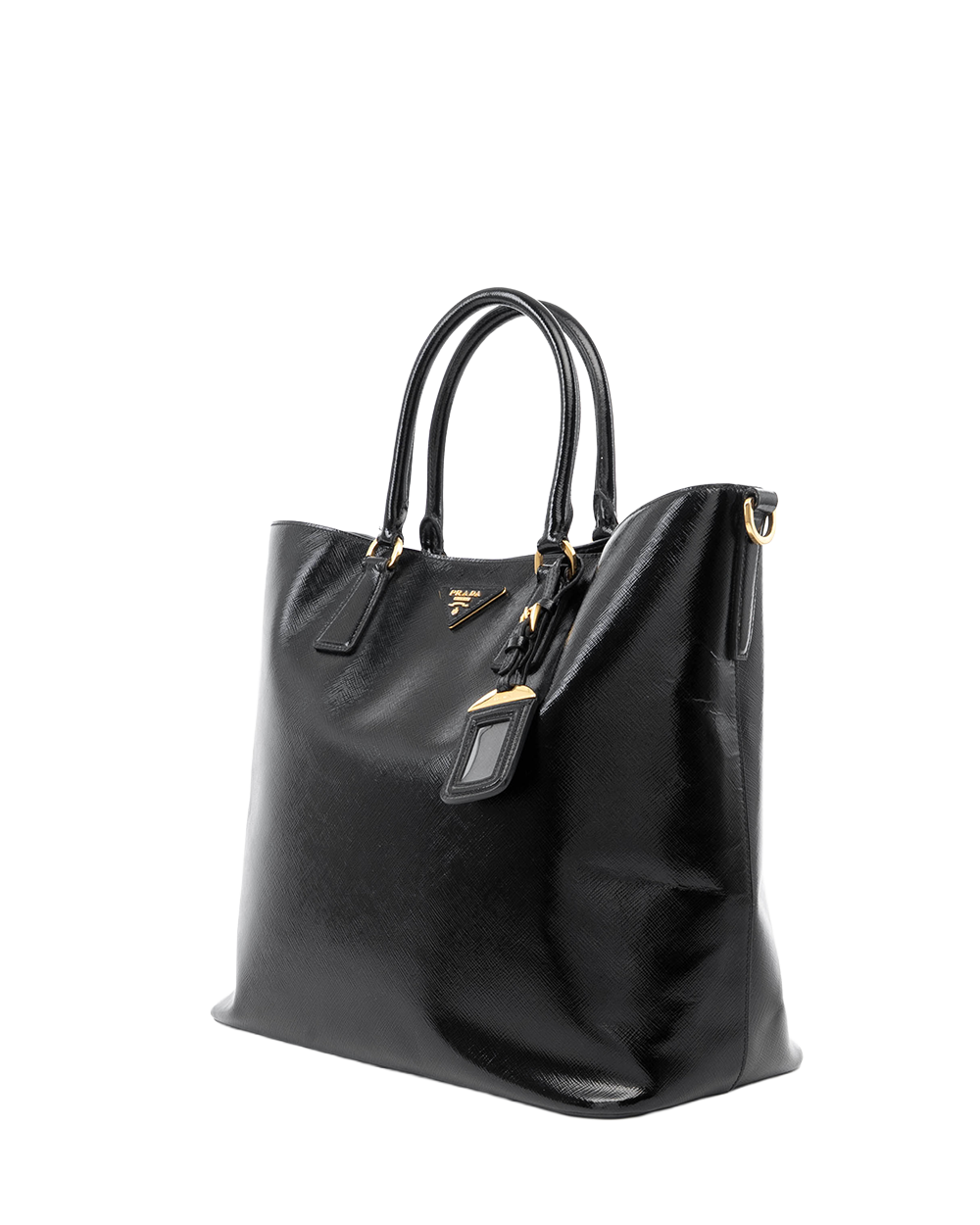 PRADA SHOPPER TOTE BLACK SAFFIANO PATENT GHW 07772